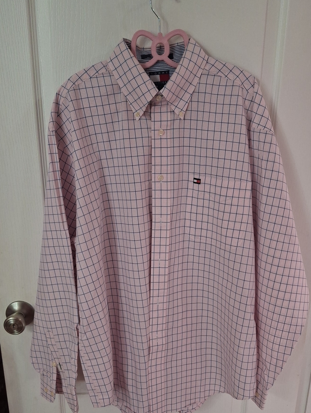 Tommy Hilfiger Men’s Pink Check Button-Down Dress Shirt   Like New   Size L